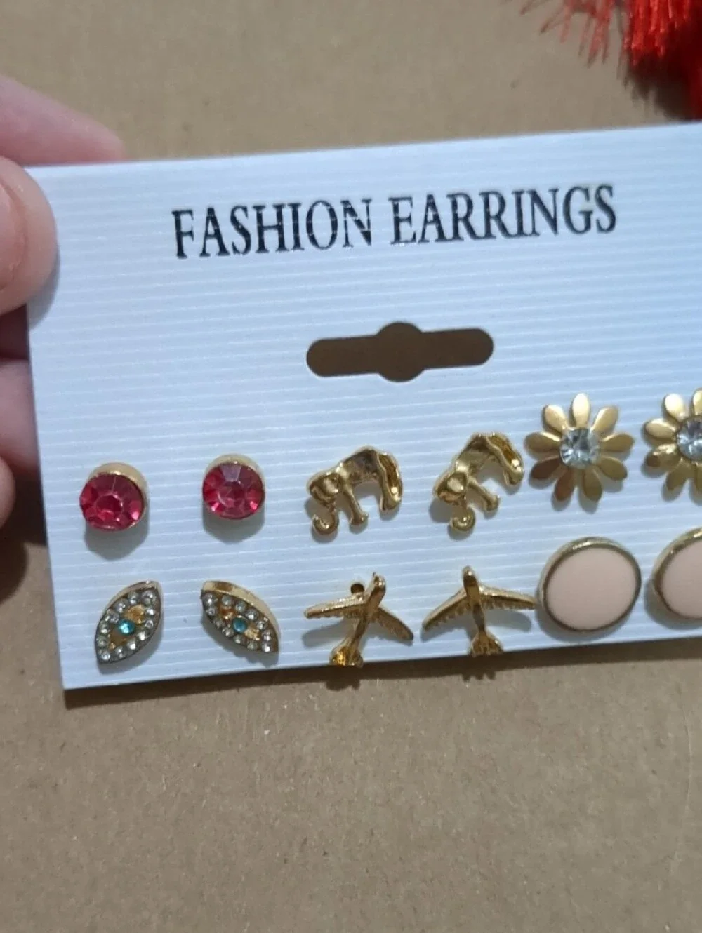 Red Tassel & Gold Floral Earring Set